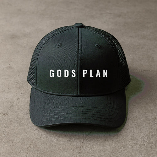 GODS PLAN Trucker Cap — Black, front — GODS PLAN