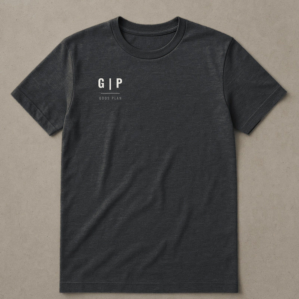 GODS PLAN Essential Tee — Charcoal Heather, front — GODS PLAN