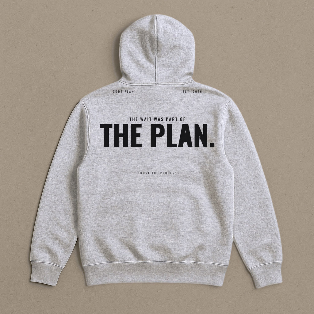 The Wait Was Part Of The Plan — Hoodie — Grey Heather, back — GODS PLAN