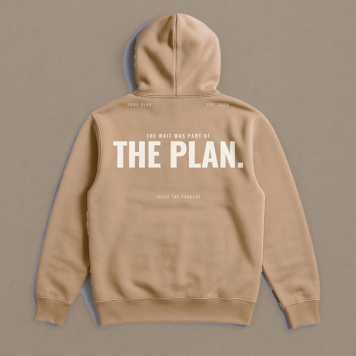 The Wait Was Part Of The Plan — Hoodie — Sandstone, back — GODS PLAN