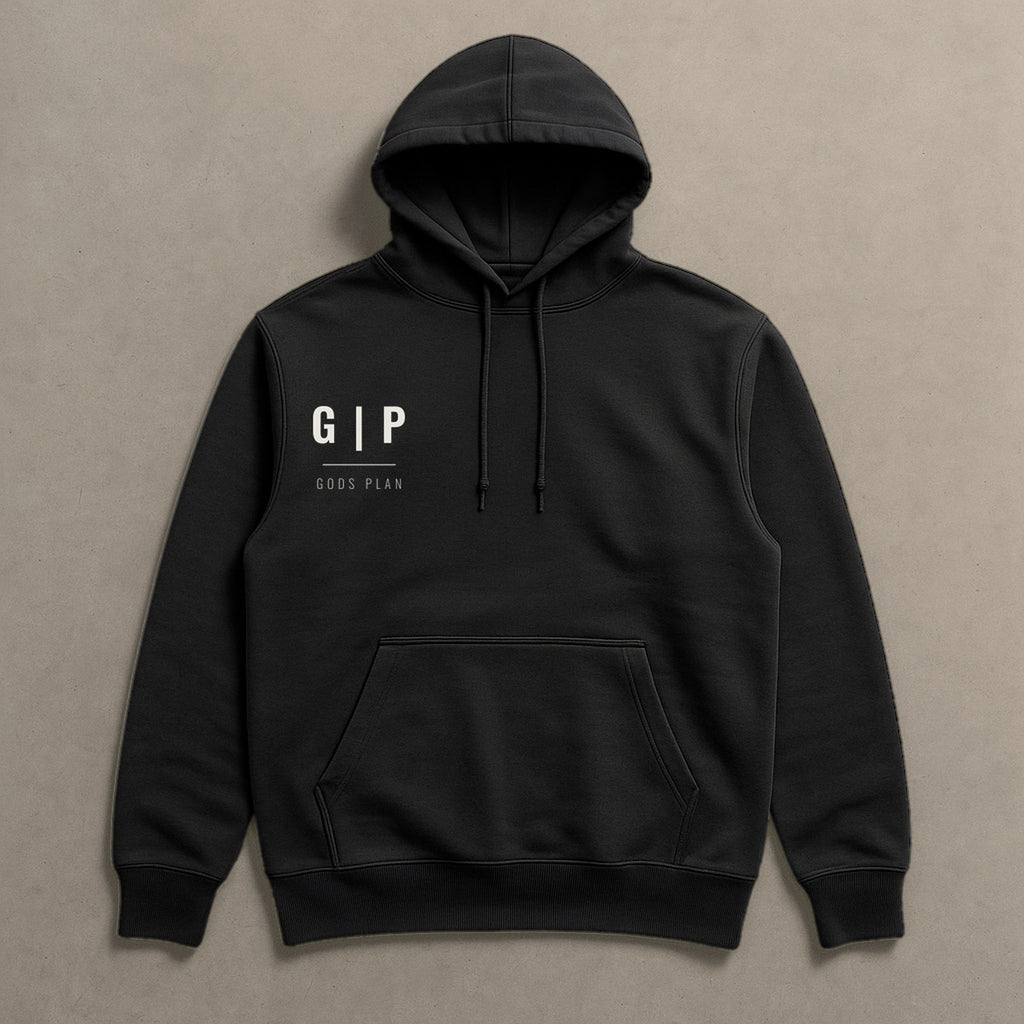 Still Here — Hoodie — Black, front — GODS PLAN