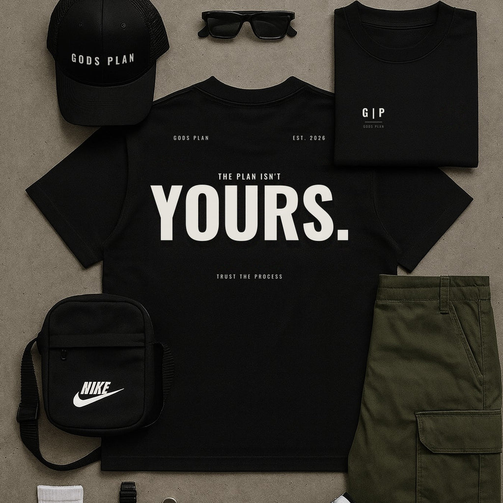 The Plan Isn't Yours — Oversized Tee — styled outfit, black — GODS PLAN