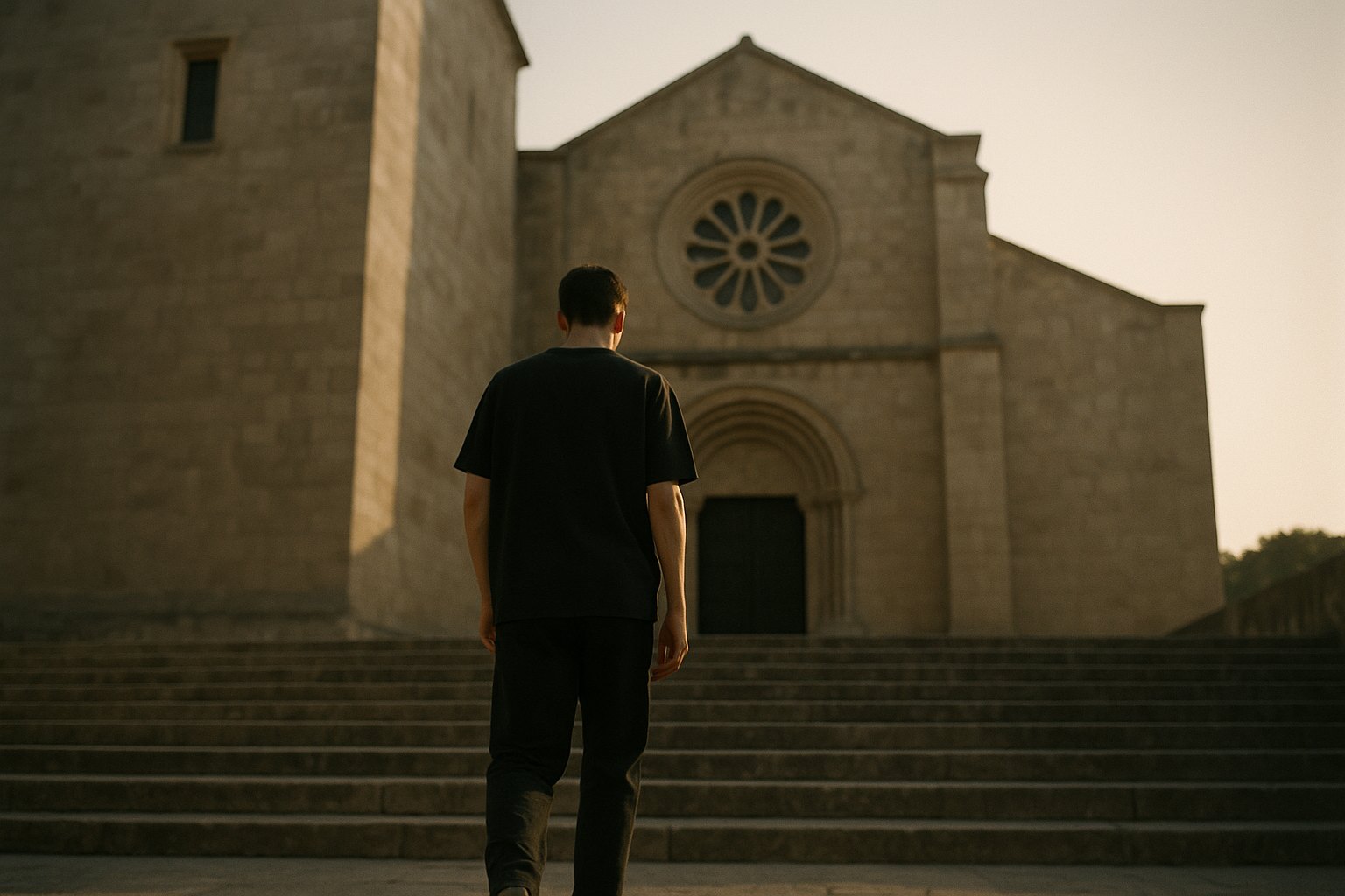 Church steps in hard afternoon light